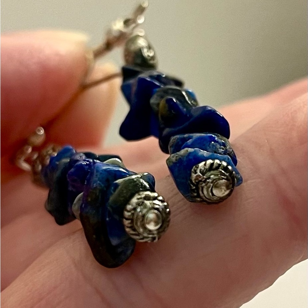 Blue gemstone wire pierced earrings jewelry - Picture 12 of 16